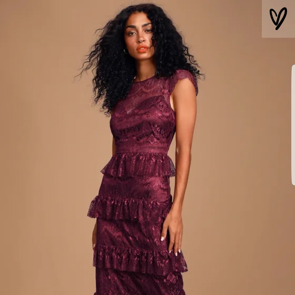 Burgundy Lace Tiered Maxi Dress